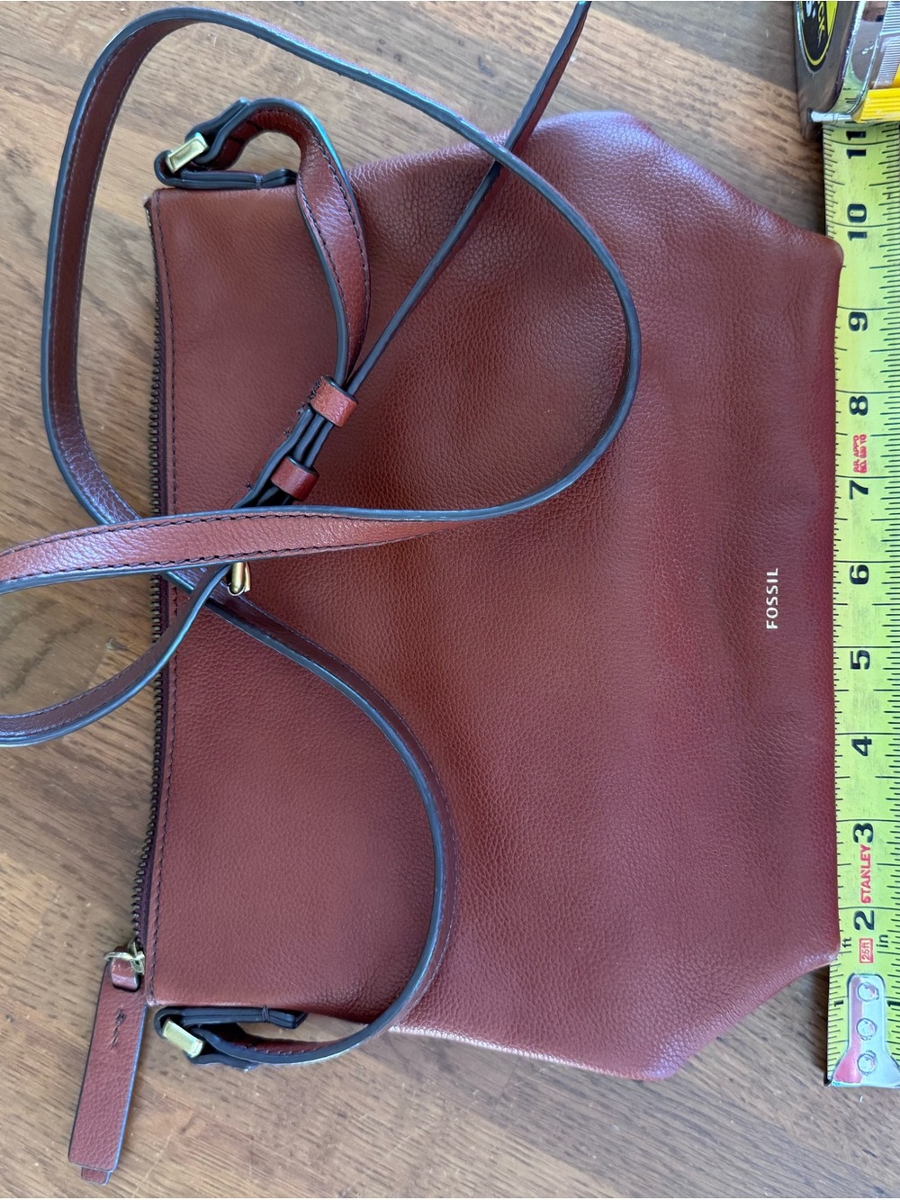 Fossil Pebbled Leather Crossbody in Burnt Red
